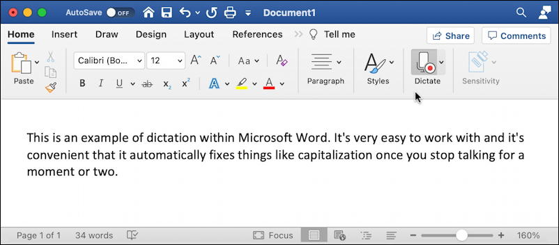 word for mac 2016 dictation